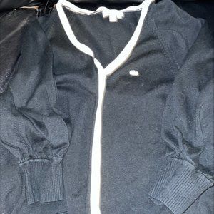 Lacoste Black and White Trim Buttoned Sweater Cardigan